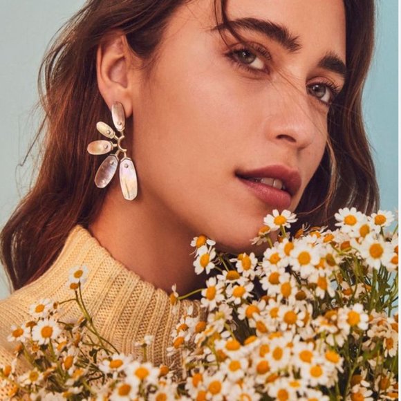 NWT Kendra Scott Ashlyn Mother Of Pearl Earrings Iridescent Brown + 14K Gold plt - Picture 2 of 9